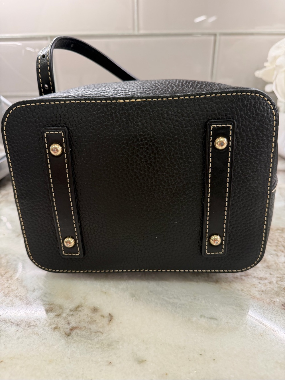 Dooney & Bourke Black Pebbled Leather Drawstring Bucket Bag with Tassel - Picture 5 of 5